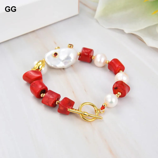 Red Coral Pearl Bracelet-ToShay.org
