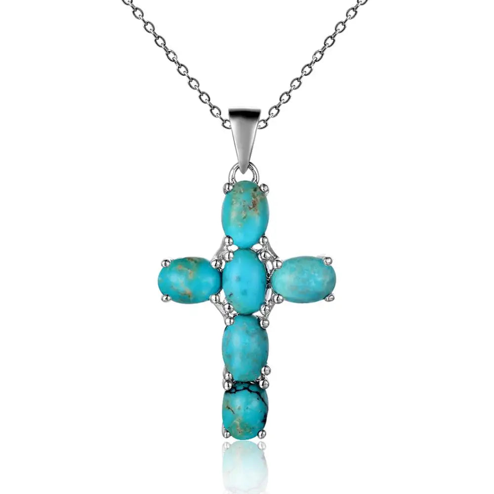 Silver Cross Gemstone Pendant-ToShay.org