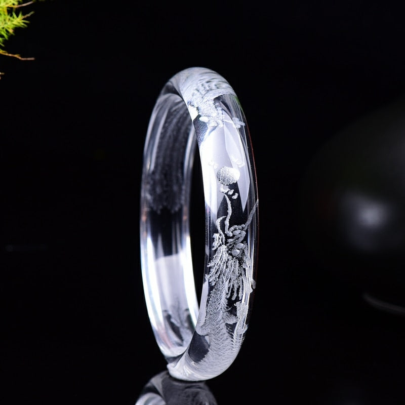 White Quartz Dragon Bangle-ToShay.org