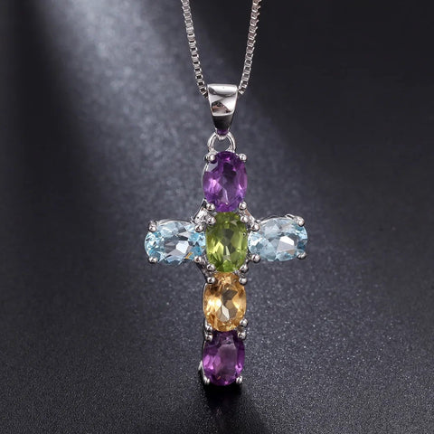 Silver Cross Gemstone Pendant-ToShay.org
