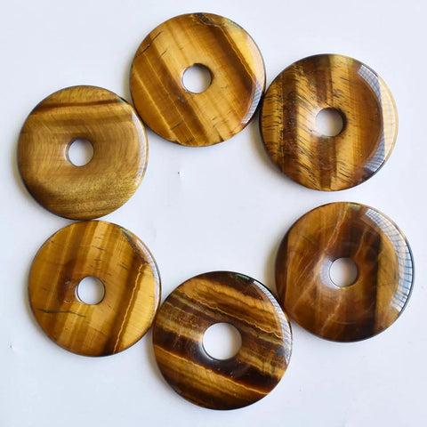 High quality natural tiger eye stone pink quartz doughnut Necklace Pendant 40mm Round ladies jewelry gifts wholesale 6pcs/lot-ToShay.org