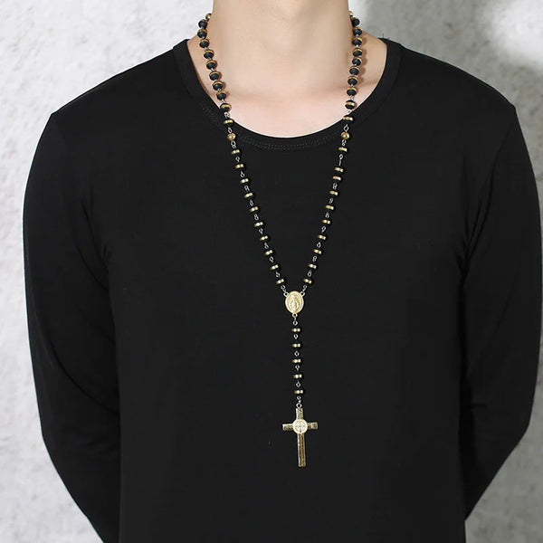 Black Gold Rosary Necklace-ToShay.org