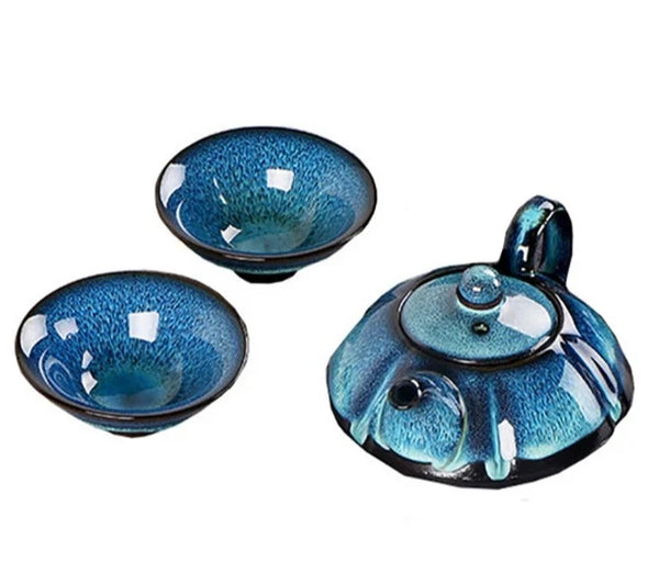Blue Glazed Ceramic Teapot-ToShay.org
