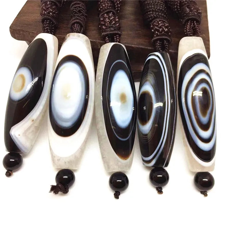 White Black Agate Eye Dzi Bead-ToShay.org