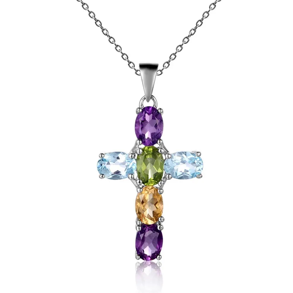Silver Cross Gemstone Pendant-ToShay.org
