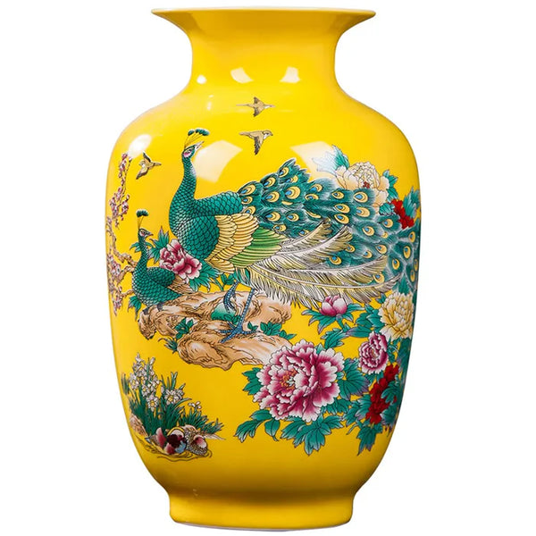 Yellow Peacock Flower Vase-ToShay.org