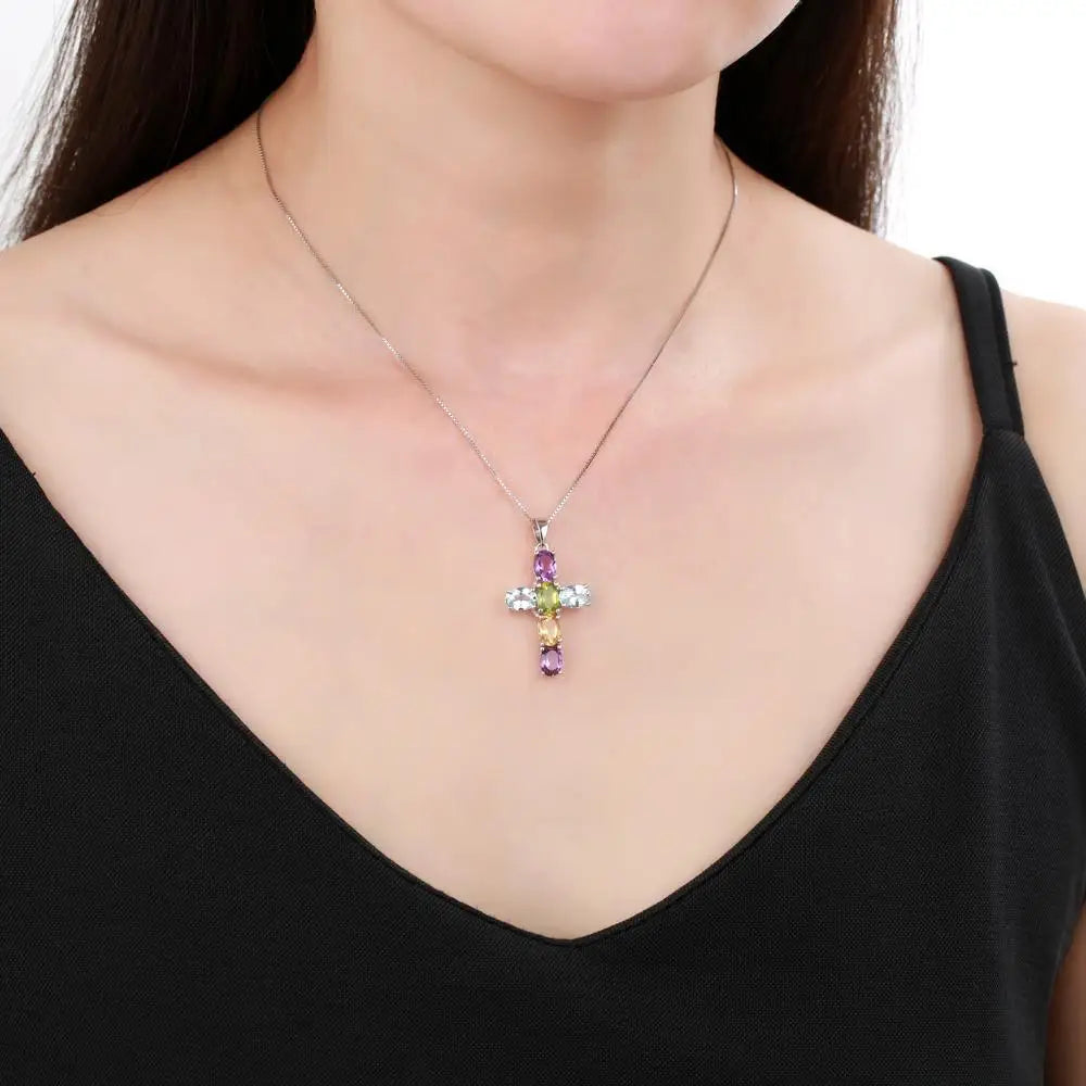 Silver Cross Gemstone Pendant-ToShay.org