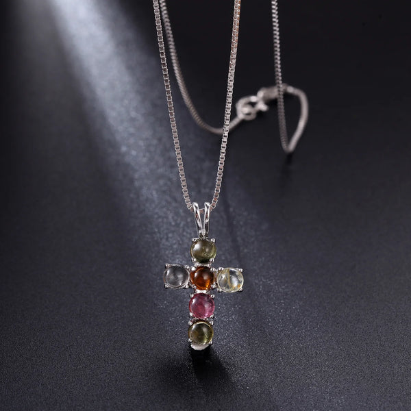 Silver Gemstone Cross Pendant-ToShay.org