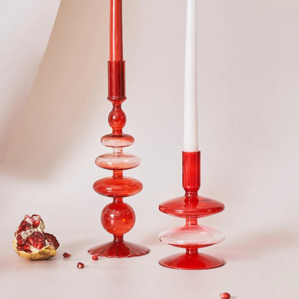 Red Glass Candlesticks-ToShay.org