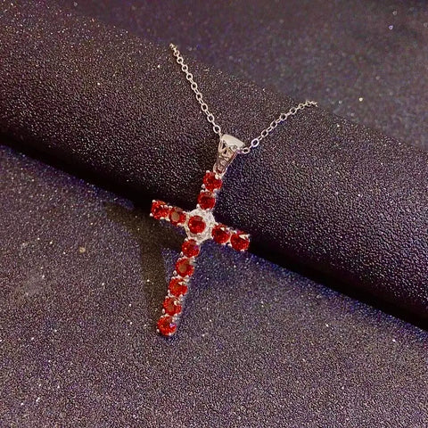 Garnet Jewelled Cross Pendant-ToShay.org