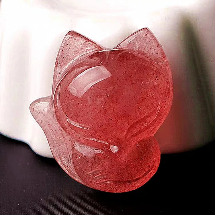 Natural Red Ice Strawberry Quartz Fox Carved Pendant Necklace Women Crystal Healing 23x16mm Fashion Pendant Jewelry AAAAA-ToShay.org