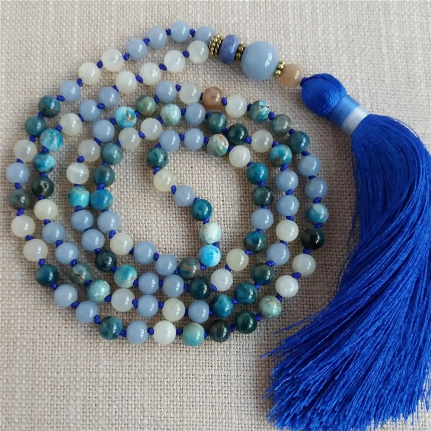 Blue Angelite Apatite Mala-ToShay.org