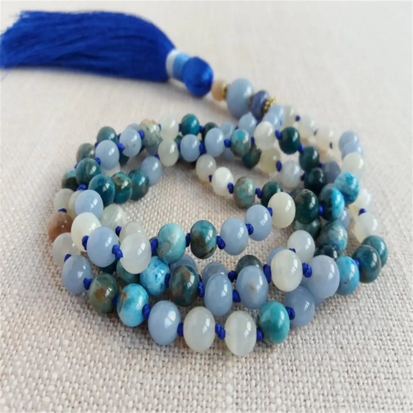 Blue Angelite Apatite Mala-ToShay.org