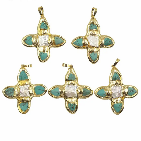 Blue Turquoise Cross Pendant-ToShay.org