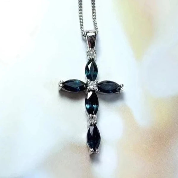 Sapphire Cross Pendant-ToShay.org