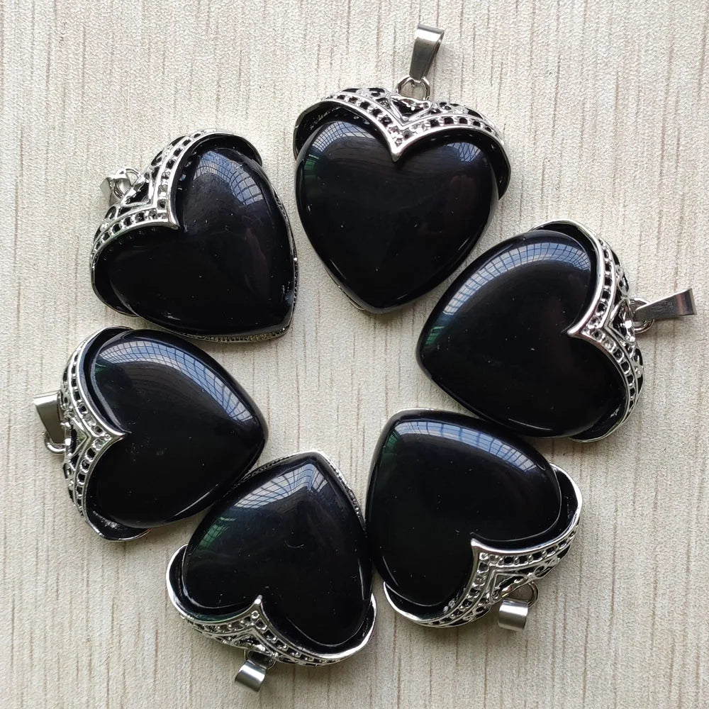 Black Obsidian Heart Pendants-ToShay.org