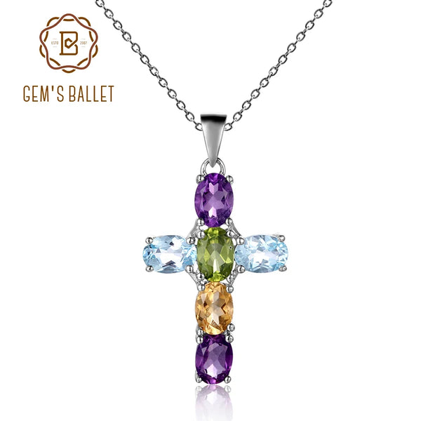 Silver Cross Gemstone Pendant-ToShay.org