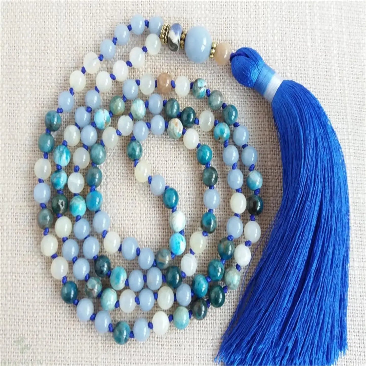 Blue Angelite Apatite Mala-ToShay.org