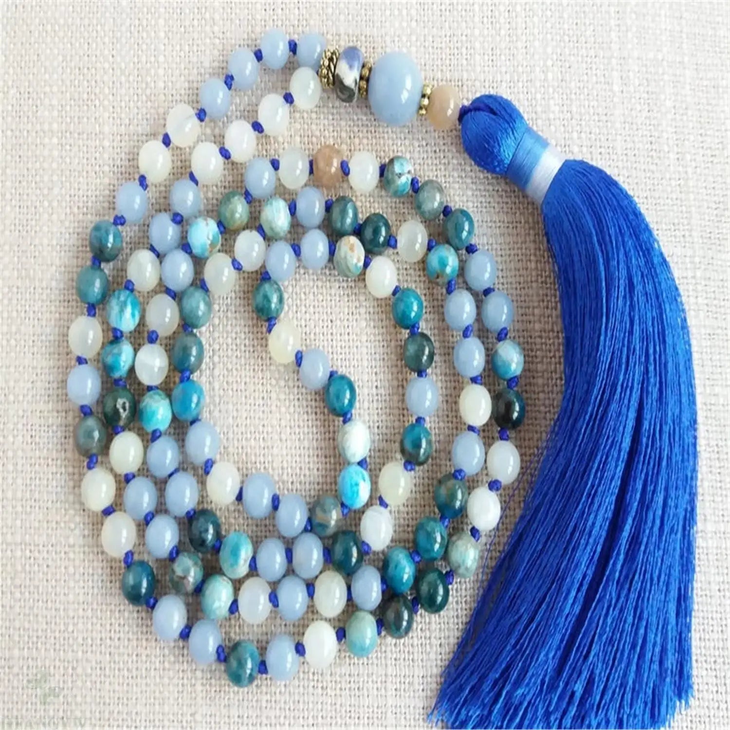 Blue Angelite Apatite Mala-ToShay.org