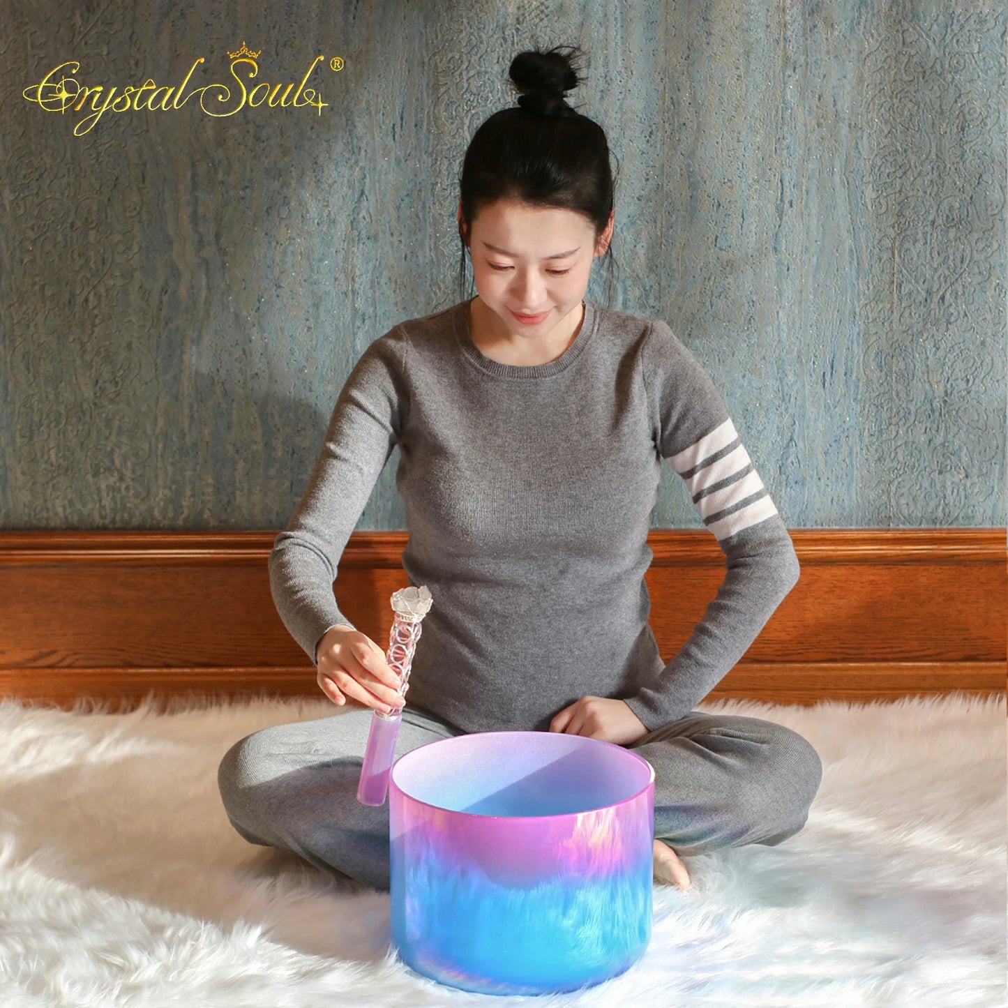 Crystal Soul New 11 Inch Gradient Blue pink Crystal Singing Bowl Sound Healing Long Sustain Sound-ToShay.org