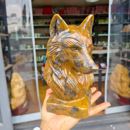 Gold Thread Stone Wolf Head-ToShay.org