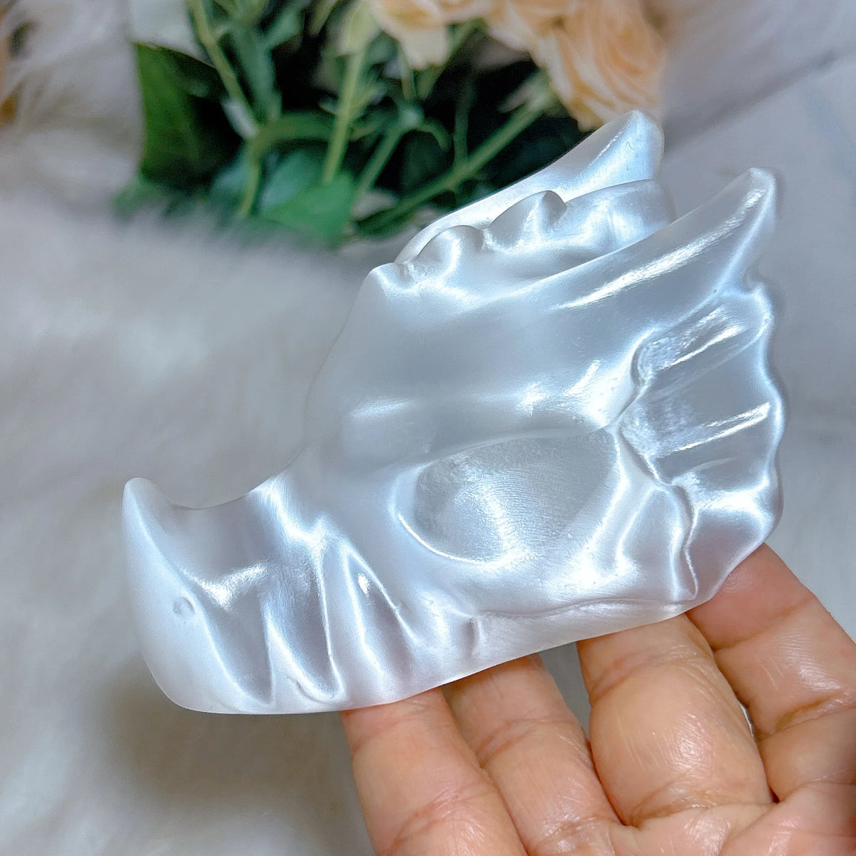 White Selenite Dragon Head-ToShay.org