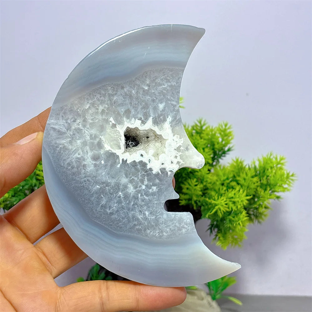Grey Druzy Agate Moon Face-ToShay.org