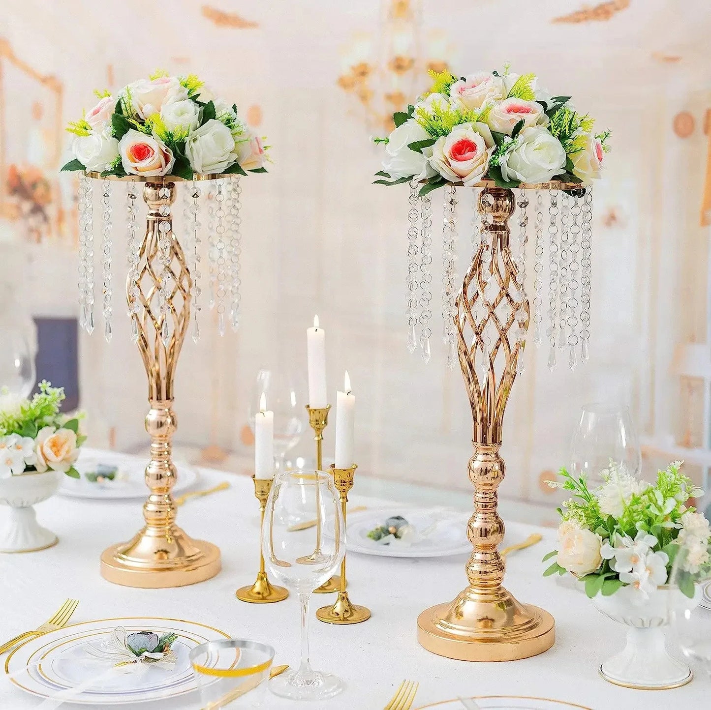 Gold Crystal Bead Flower Stand-ToShay.org