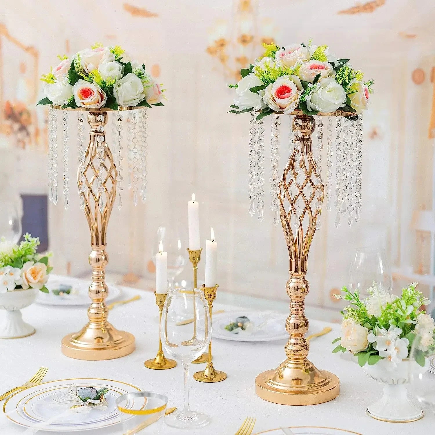 Gold Crystal Bead Flower Stand-ToShay.org