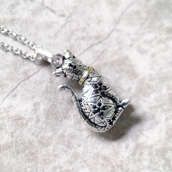 Silver Cat Pendant Necklace-ToShay.org