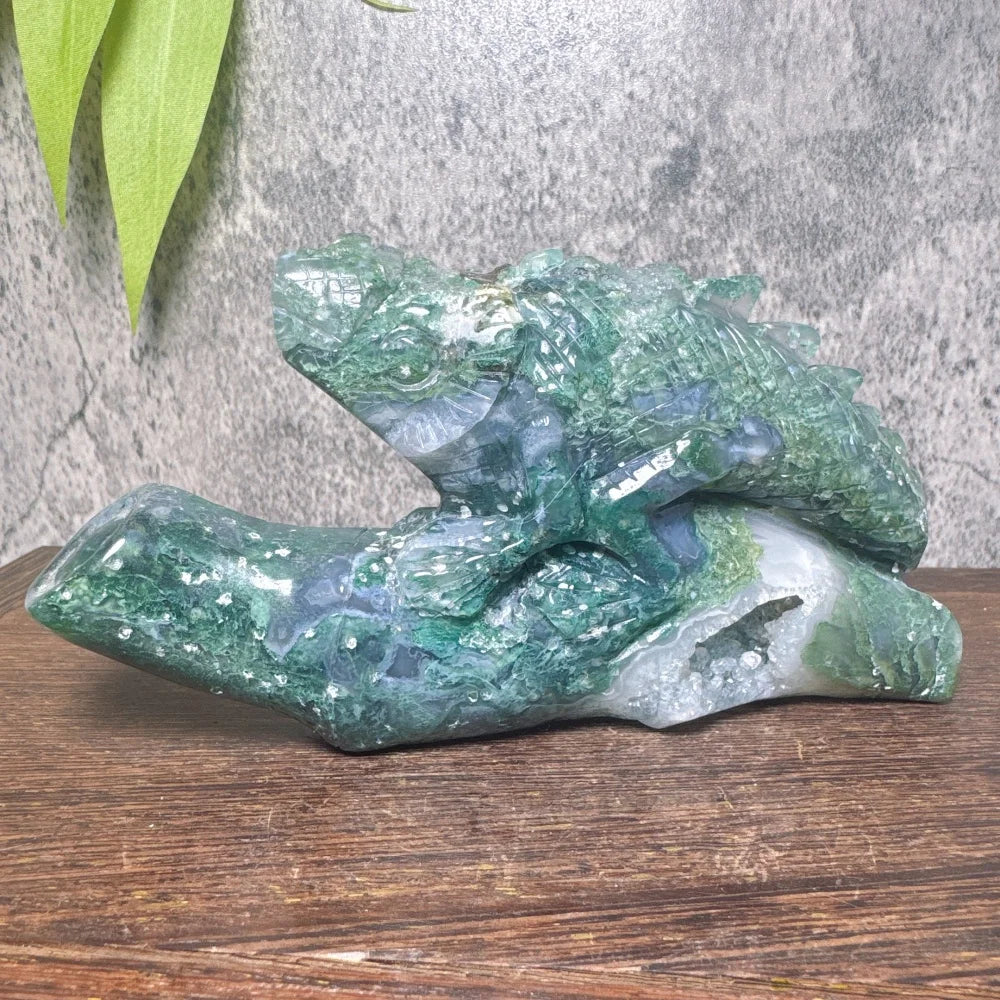 Green Moss Agate Druzy Lizard-ToShay.org