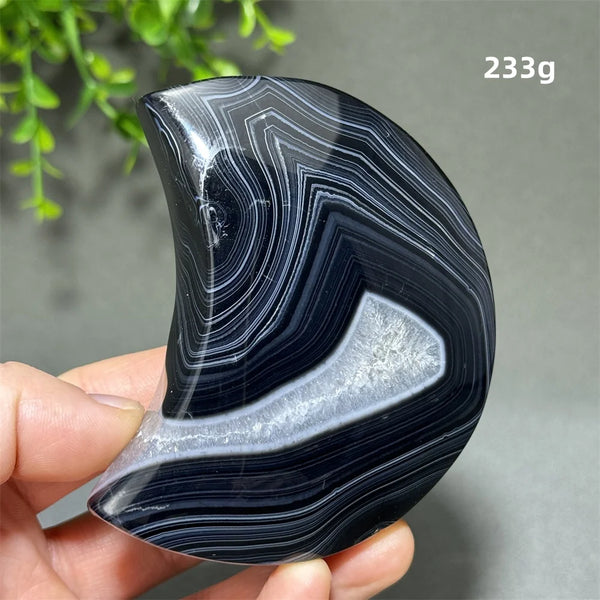 Natural Gemstone Black Agate Moon-Shaped Mineral Specimen Reiki Therapy Energy Collection Jiapin Home Decoration Gift-ToShay.org