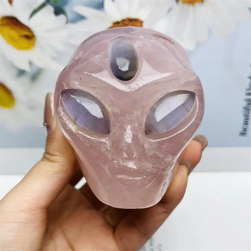Pink Rose Quartz Alien Skull-ToShay.org