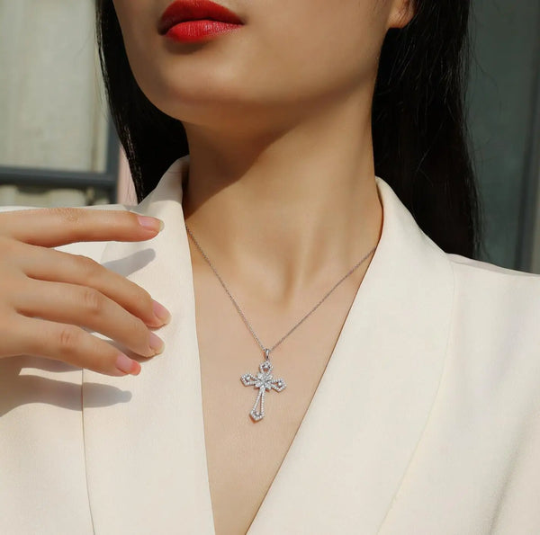 Silver Diamond Cross Pendant-ToShay.org