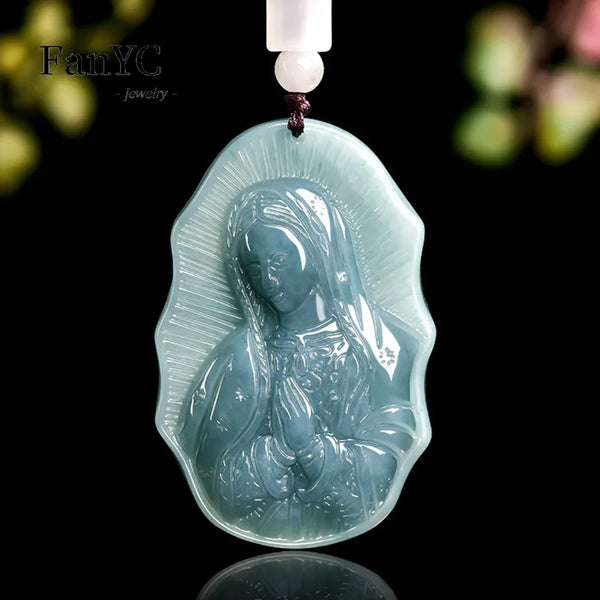 Blue Jadeite Mary Pendant-ToShay.org