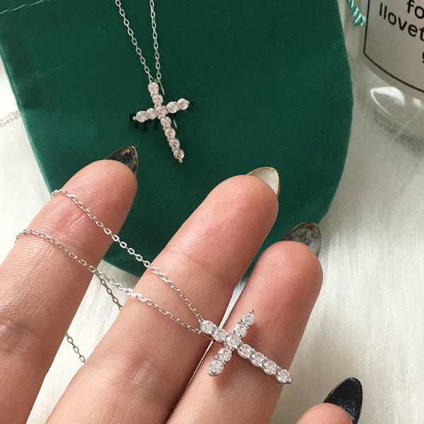 Silver Diamond Cross Necklace-ToShay.org