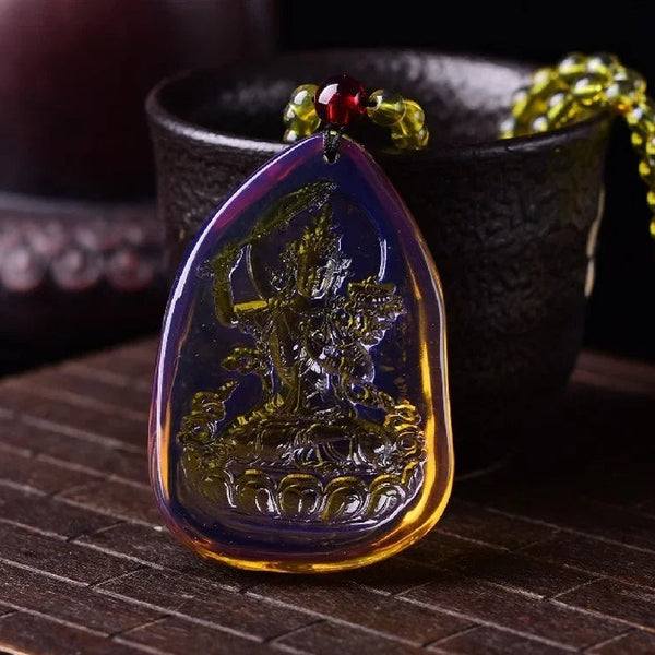 Yellow Amber Guanyin Pendant-ToShay.org