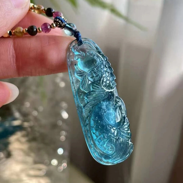 Blue Aquamarine Fish Pendant-ToShay.org