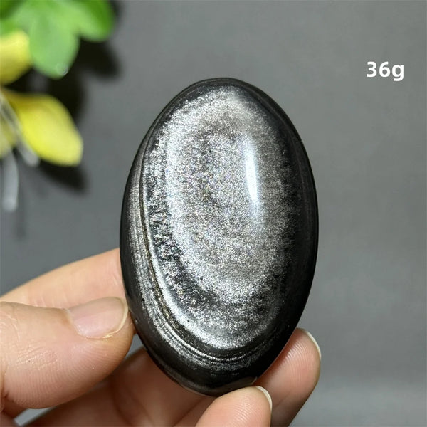 Silver Obsidian Palm Stone-ToShay.org