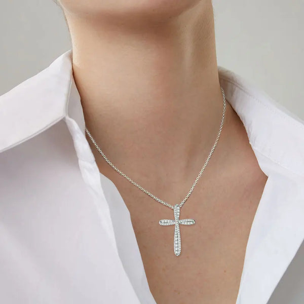 Silver Diamond Cross Pendant-ToShay.org