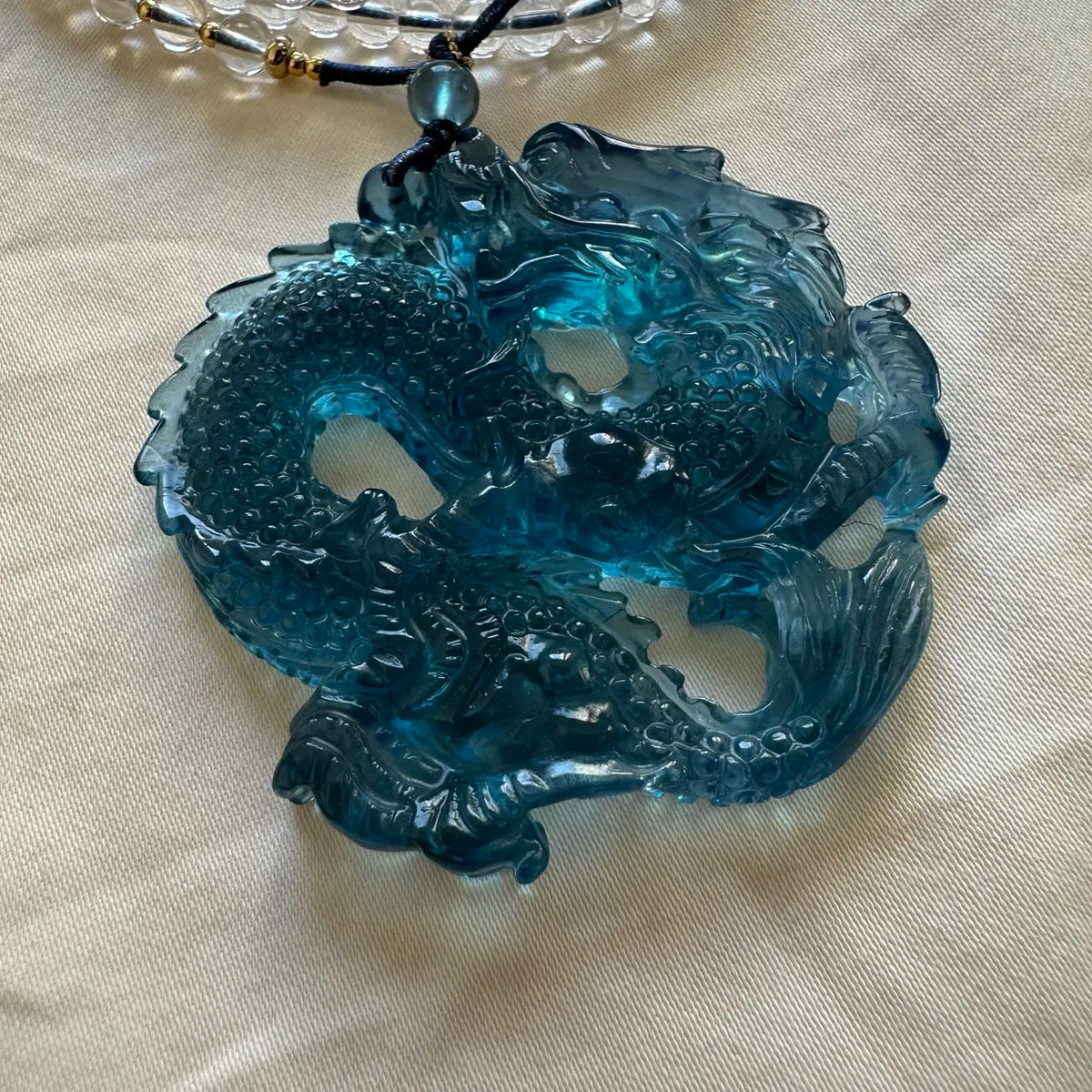 Blue Aquamarine Dragon Pendant-ToShay.org