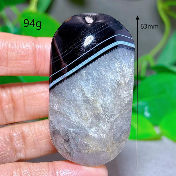 Black Silk Agate Palm Stone-ToShay.org