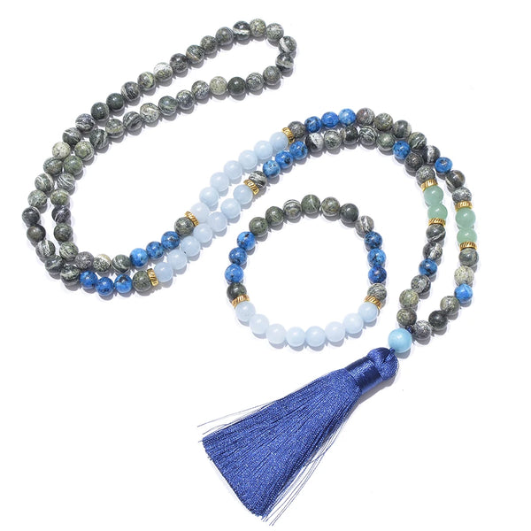 Blue Aquamarine Mala Beads-ToShay.org