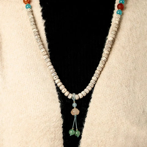 White Bodhi Bead Necklace-ToShay.org