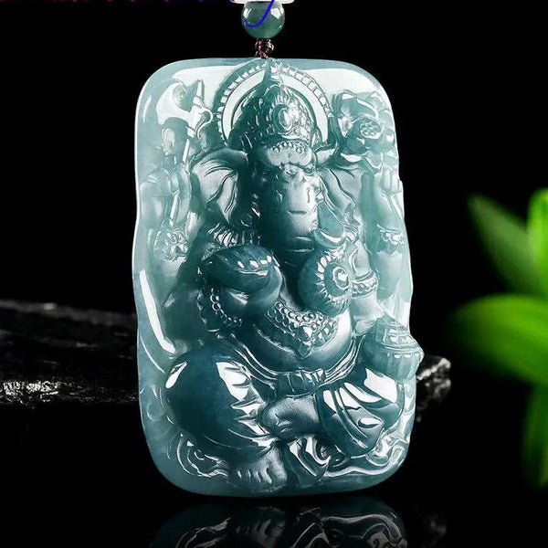Blue Jadeite Ganesha Pendant-ToShay.org