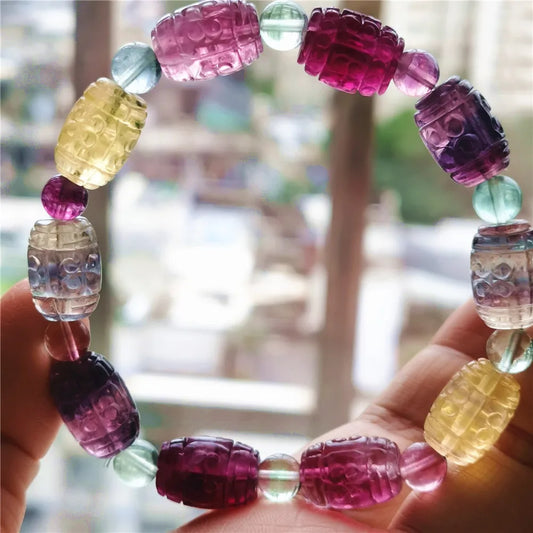 Purple Yellow Fluorite Bracelet-ToShay.org