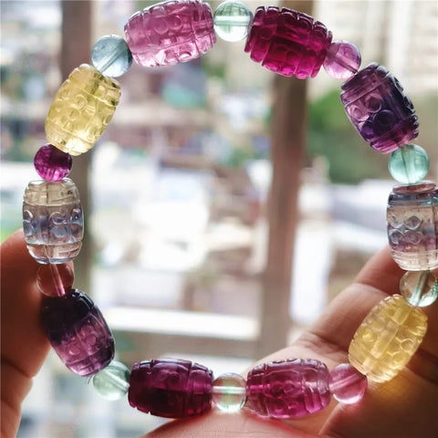 Purple Yellow Fluorite Bracelet-ToShay.org