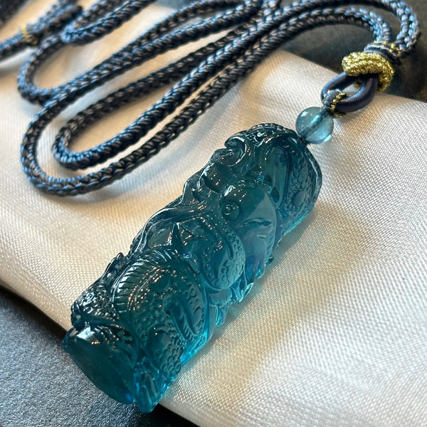 Blue Aquamarine Dragon Pendant-ToShay.org