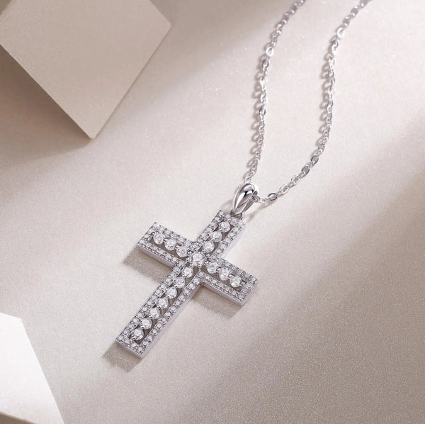 Silver Diamond Cross Pendant-ToShay.org