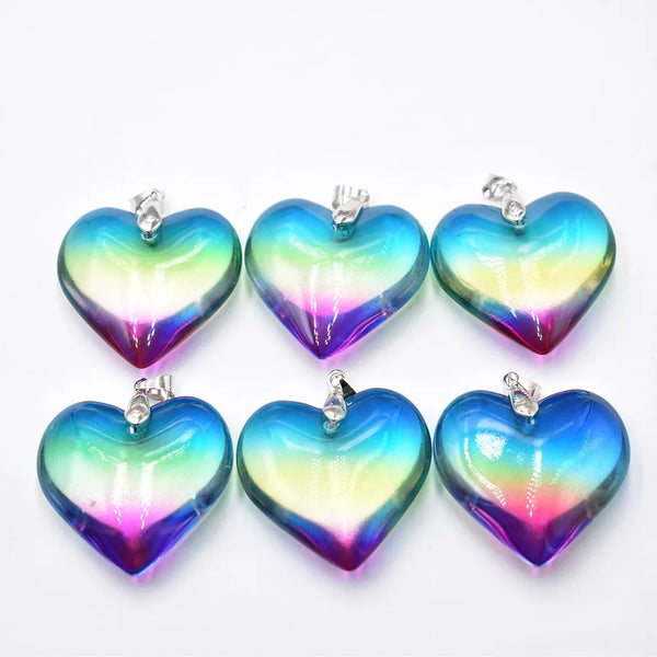 Mixed Glass Heart Pendants-ToShay.org